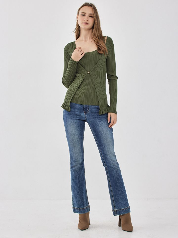 טווין סט סריג פתח אבזם בצבע ירוק דשא