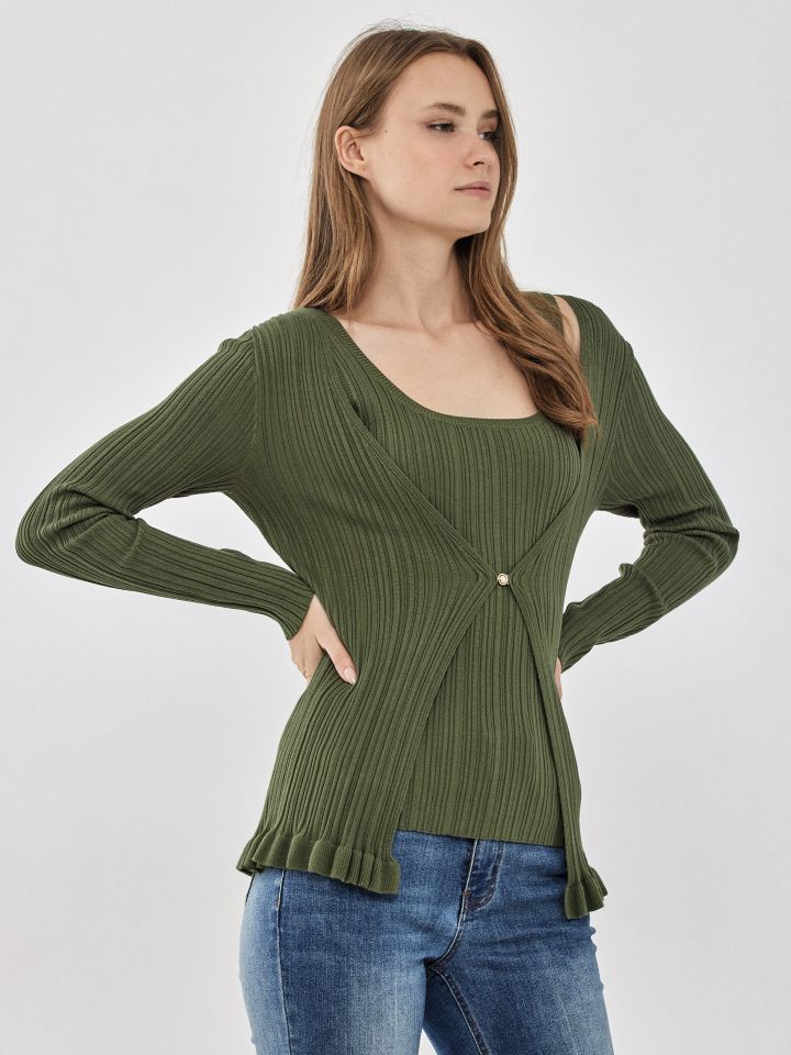 טווין סט סריג פתח אבזם בצבע ירוק דשא