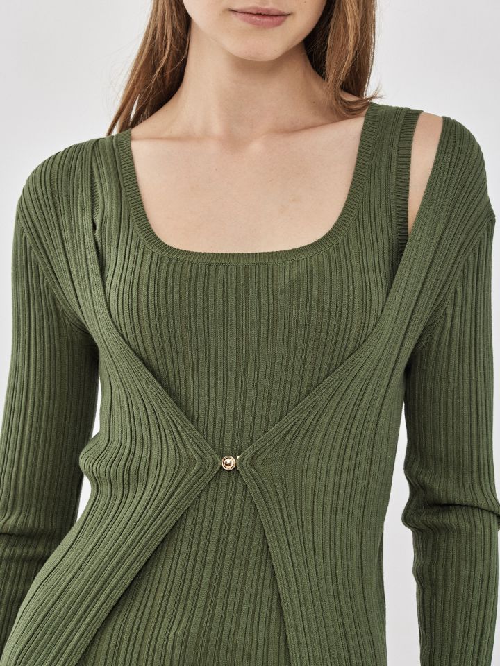 טווין סט סריג פתח אבזם בצבע ירוק דשא