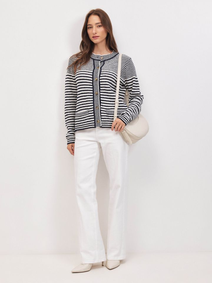 עליונית סריג פסים בצבע נייבי