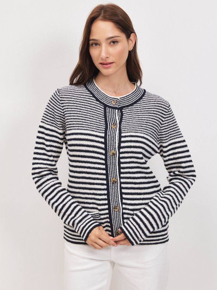 עליונית סריג פסים בצבע נייבי