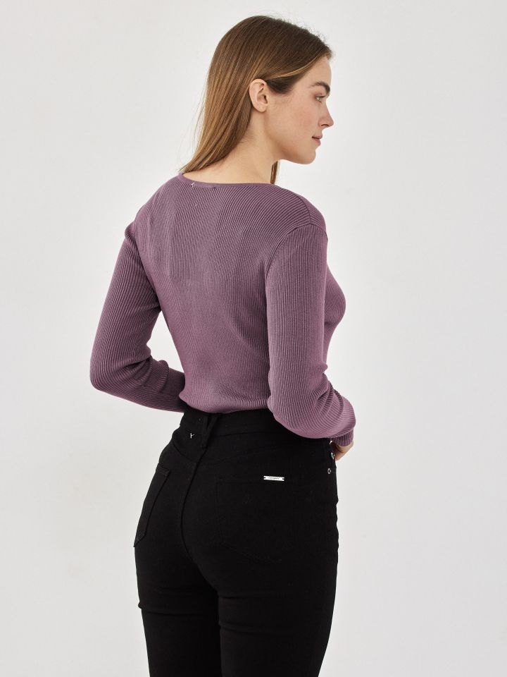 סריג V רוכסן PROMO בצבע ורוד מעושן