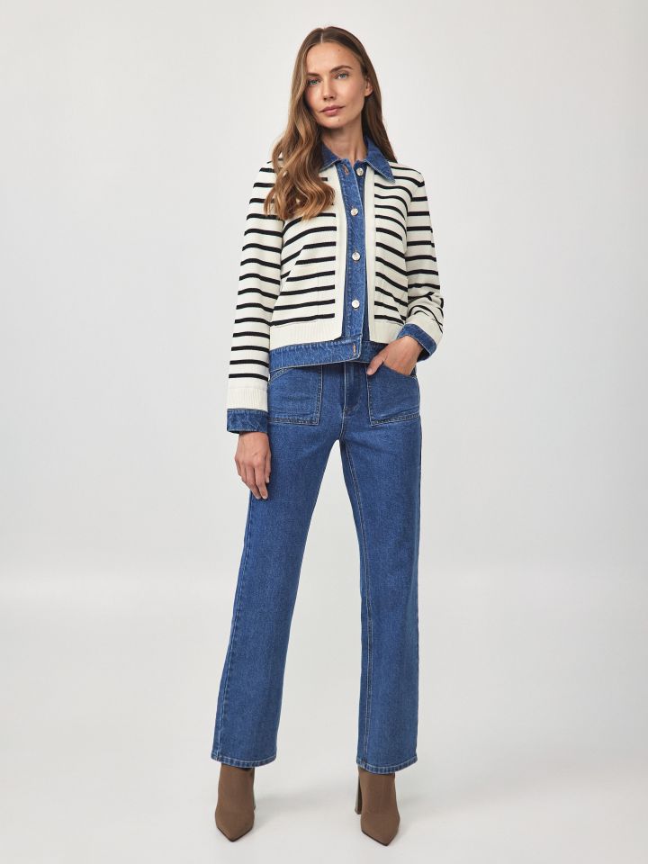 עליונית סריג פסים ג’ינס בצבע אופוויט