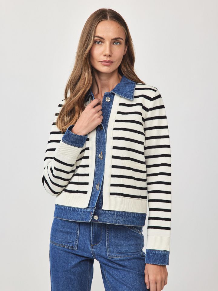 עליונית סריג פסים ג’ינס בצבע אופוויט