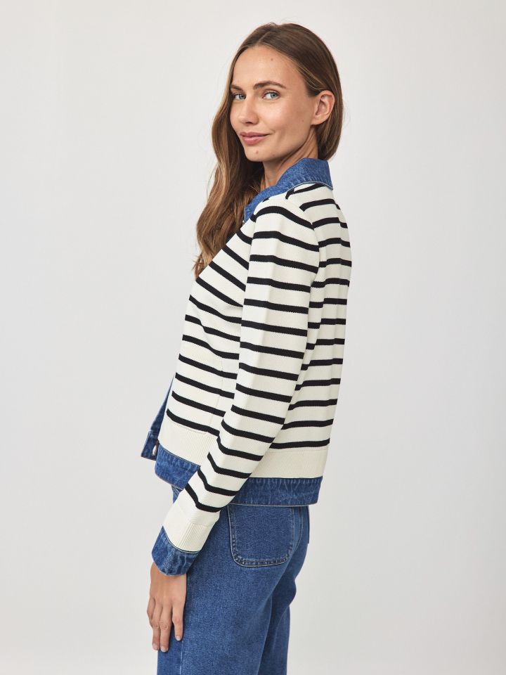 עליונית סריג פסים ג’ינס בצבע אופוויט