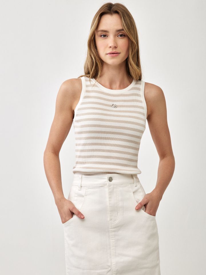 גופיה סריג  פסים בצבע בייז’