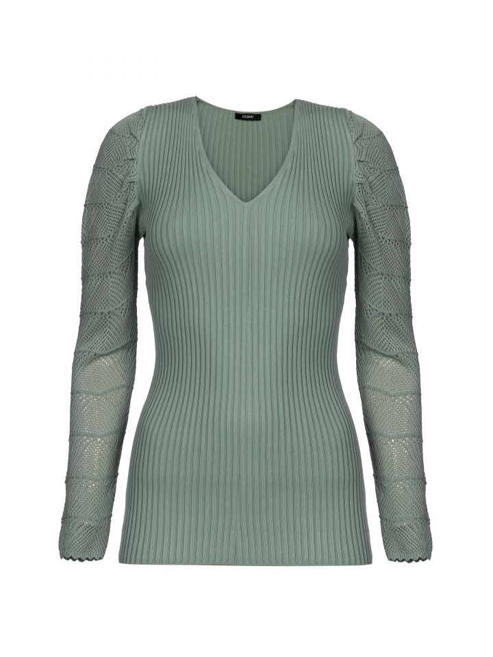 סריג V קרושה בשרוול בצבע ירוק