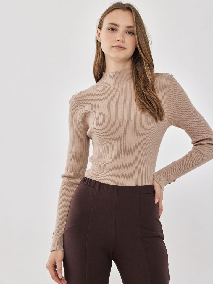 סריג ריבים כפ’ בשרוול PROMO בצבע מוקה