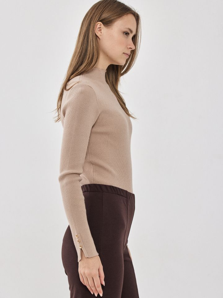 סריג ריבים כפ’ בשרוול PROMO בצבע מוקה