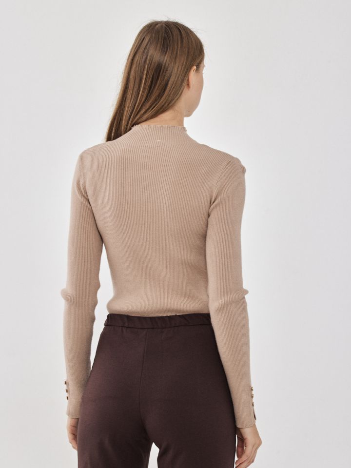 סריג ריבים כפ’ בשרוול PROMO בצבע מוקה