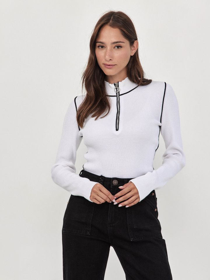 סריג רוכסן שילובים PROMO בצבע לבן