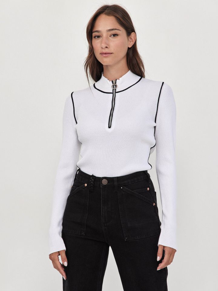 סריג רוכסן שילובים PROMO בצבע לבן