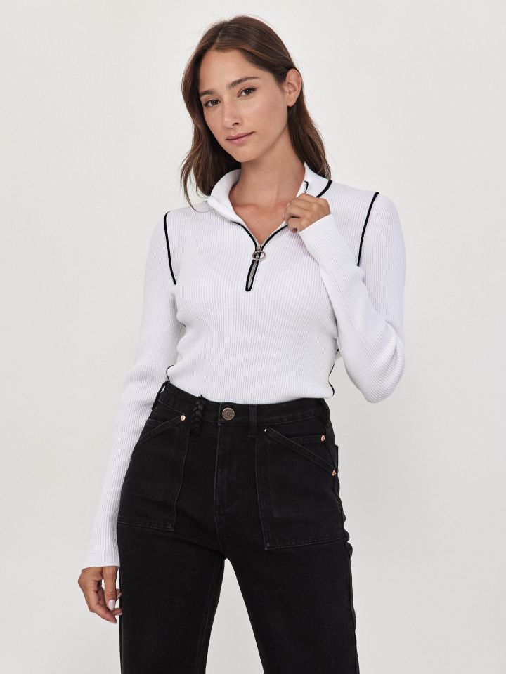 סריג רוכסן שילובים PROMO בצבע לבן