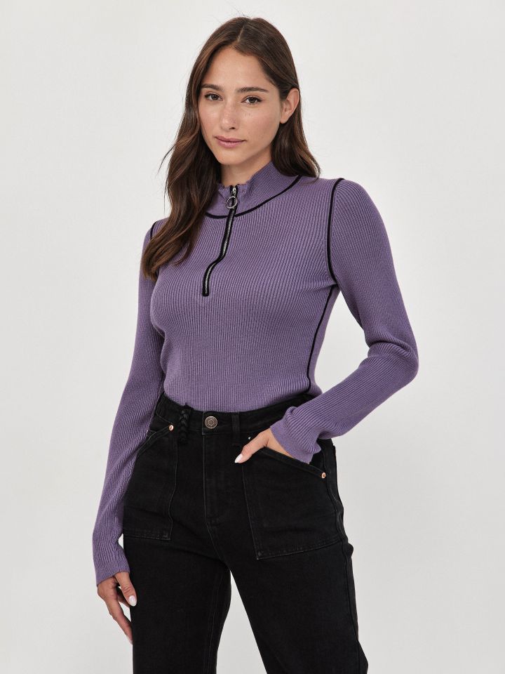 סריג רוכסן שילובים PROMO בצבע סגול לילה מעושן