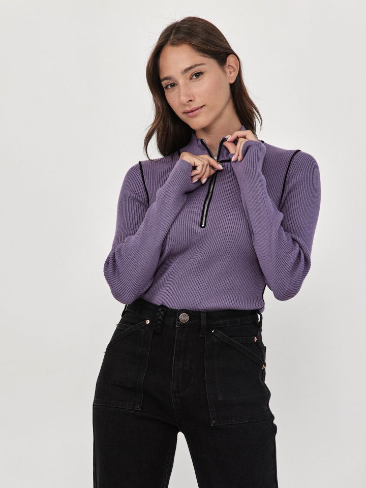 סריג רוכסן שילובים PROMO בצבע סגול לילה מעושן