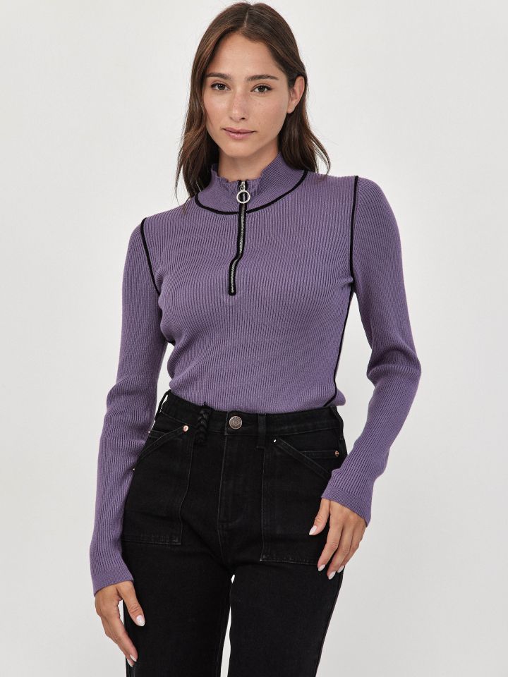 סריג רוכסן שילובים PROMO בצבע סגול לילה מעושן