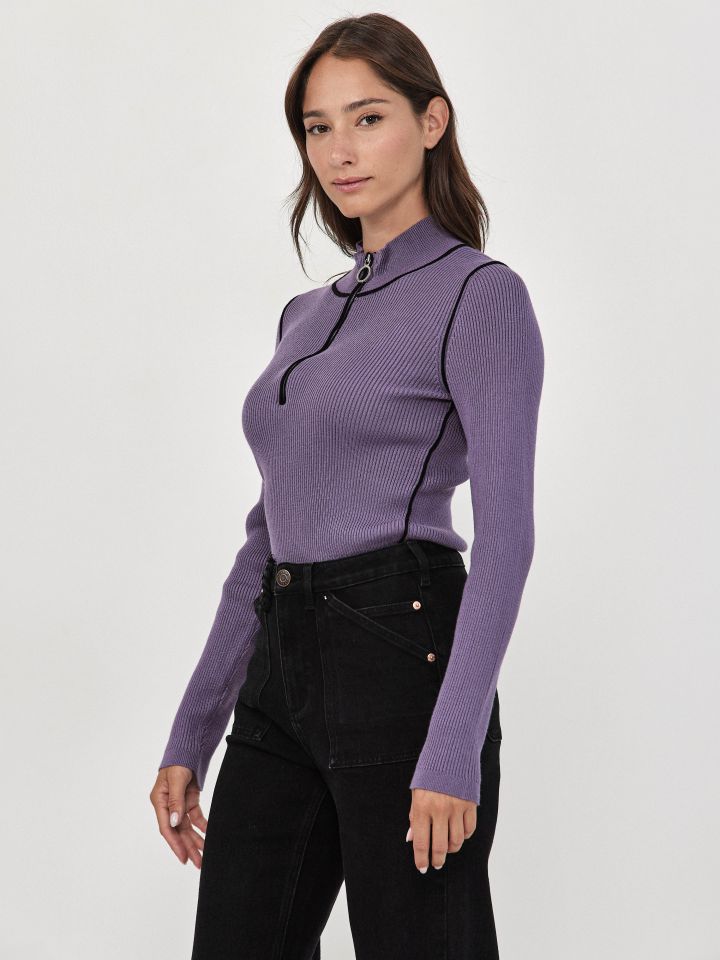 סריג רוכסן שילובים PROMO בצבע סגול לילה מעושן