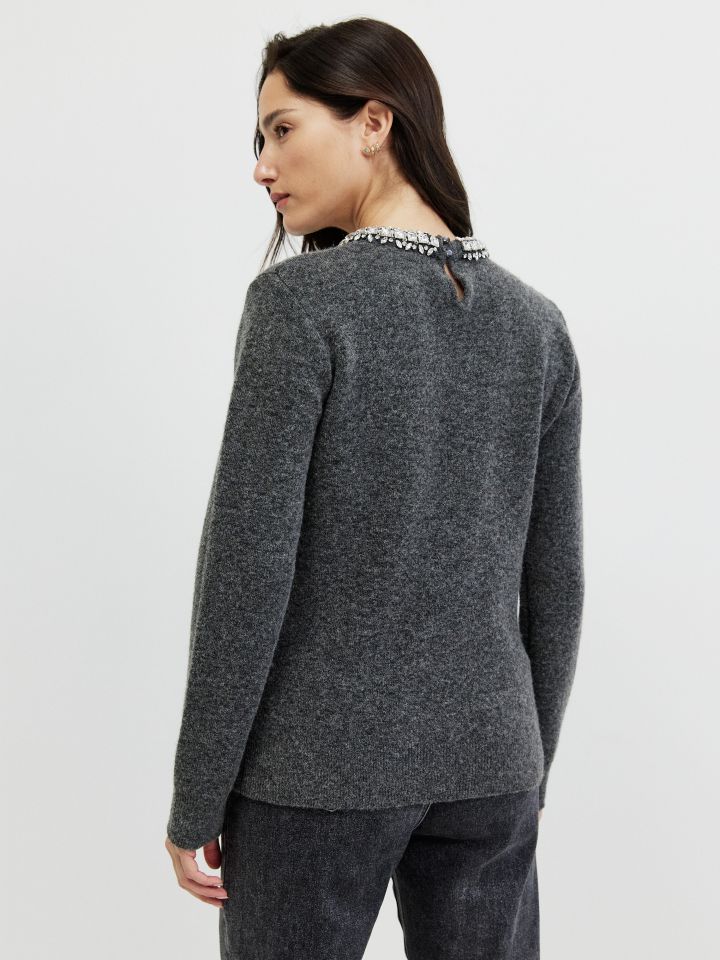 סריג פתח דמוי יהלומים בצבע אפור מלאנז בינוני