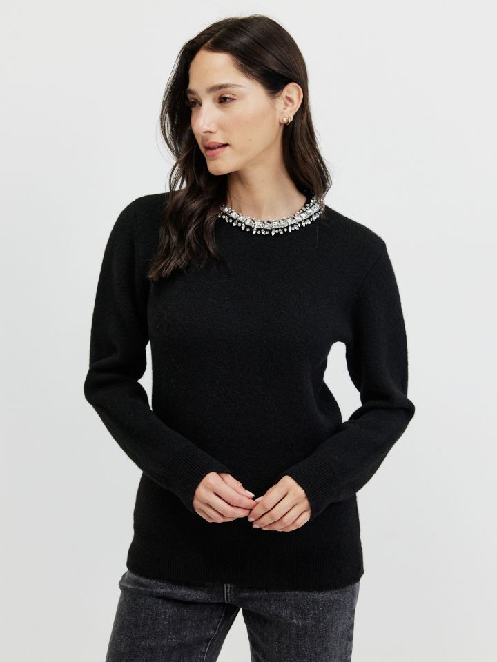 סריג פתח דמוי יהלומים בצבע שחור