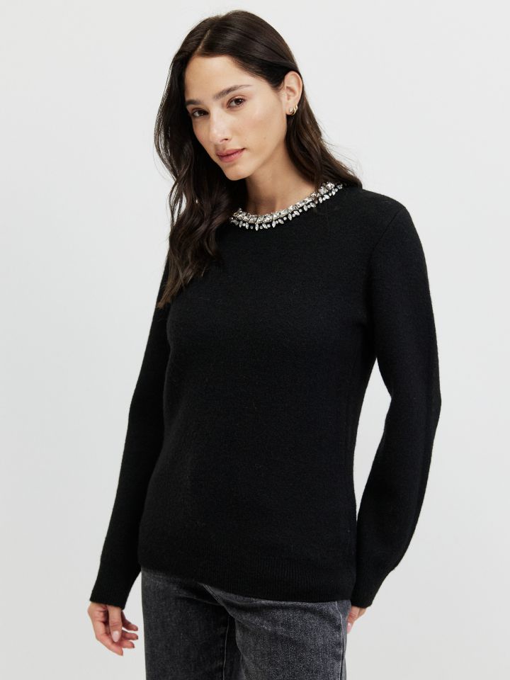 סריג פתח דמוי יהלומים בצבע שחור