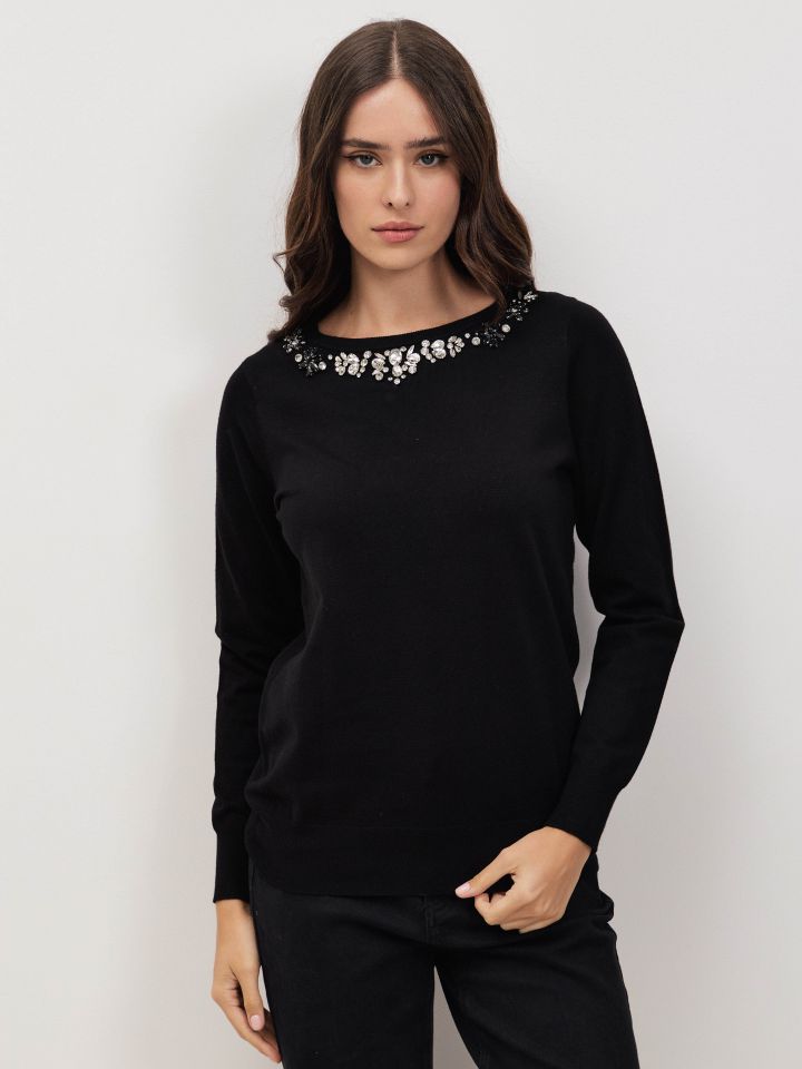 סריג פתח דמוי יהלומים בצבע שחור