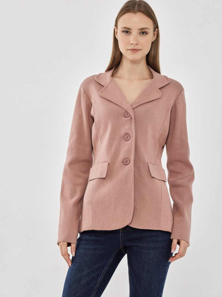 ג’קט סריג כיסים בצבע ורוד עתיק