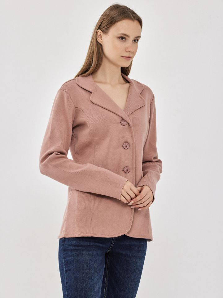 ג’קט סריג כיסים בצבע ורוד עתיק