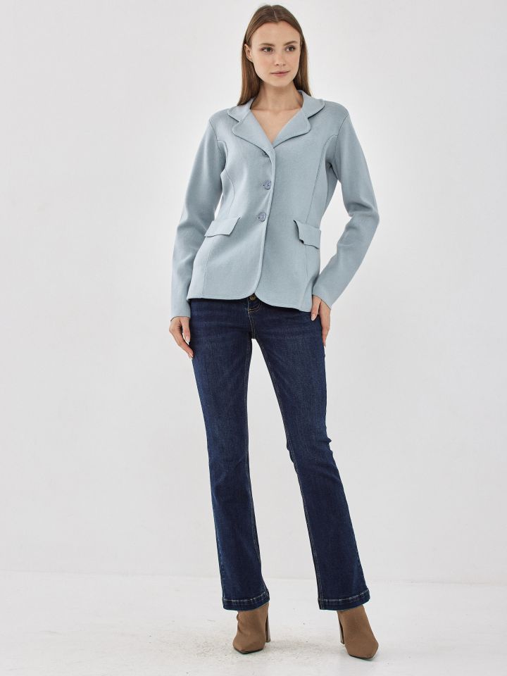 ג’קט סריג כיסים בצבע תכלת