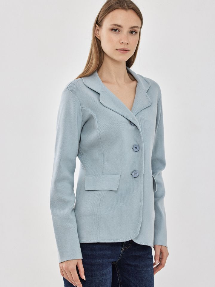 ג’קט סריג כיסים בצבע תכלת