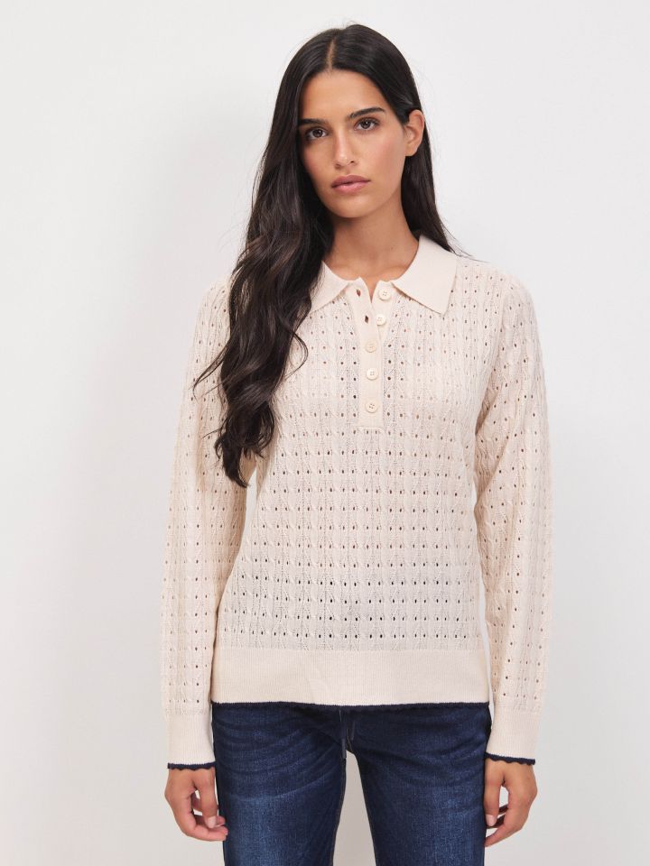 סריג פולו צווארון שילוב בצבע בייז’