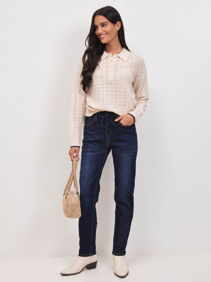 סריג פולו צווארון שילוב בצבע בייז’