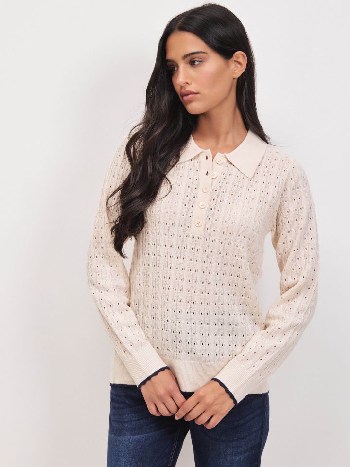 סריג פולו צווארון שילוב בצבע בייז’