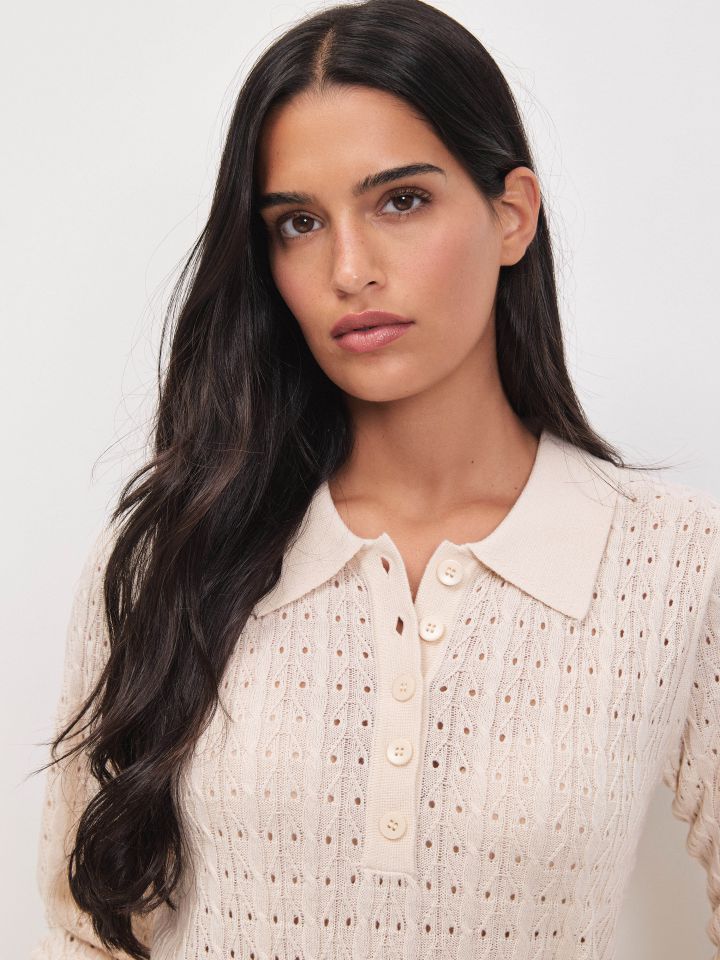 סריג פולו צווארון שילוב בצבע בייז’