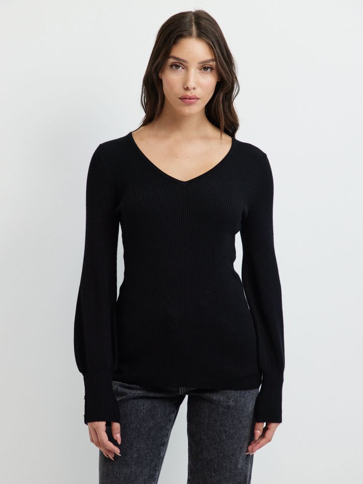 סריג V כפתורים PROMO בצבע שחור