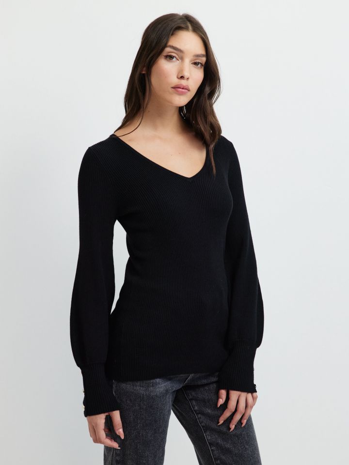 סריג V כפתורים PROMO בצבע שחור