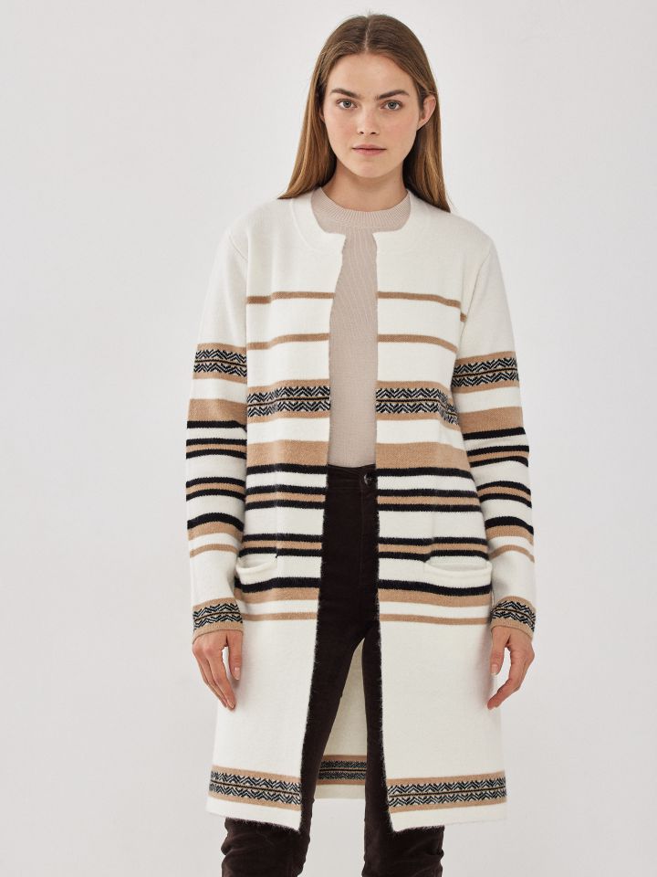 עליונית סריג פסים וכיסים בצבע אופוויט