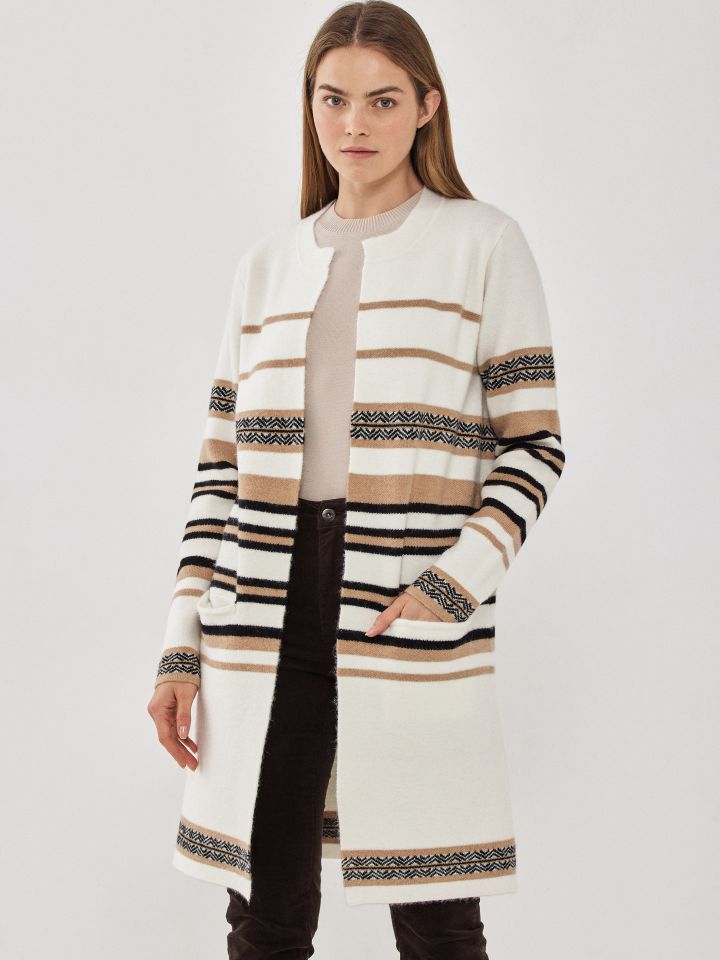 עליונית סריג פסים וכיסים בצבע אופוויט