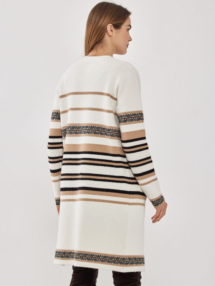 עליונית סריג פסים וכיסים בצבע אופוויט