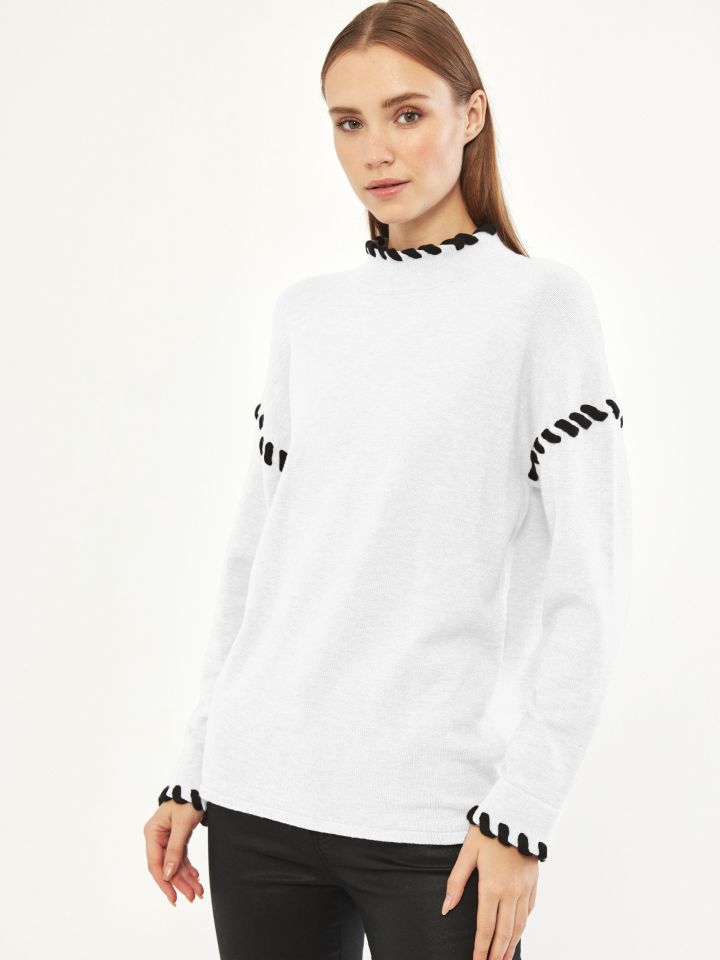 סריג חצי גולף חוט שילוב בצבע אופוויט