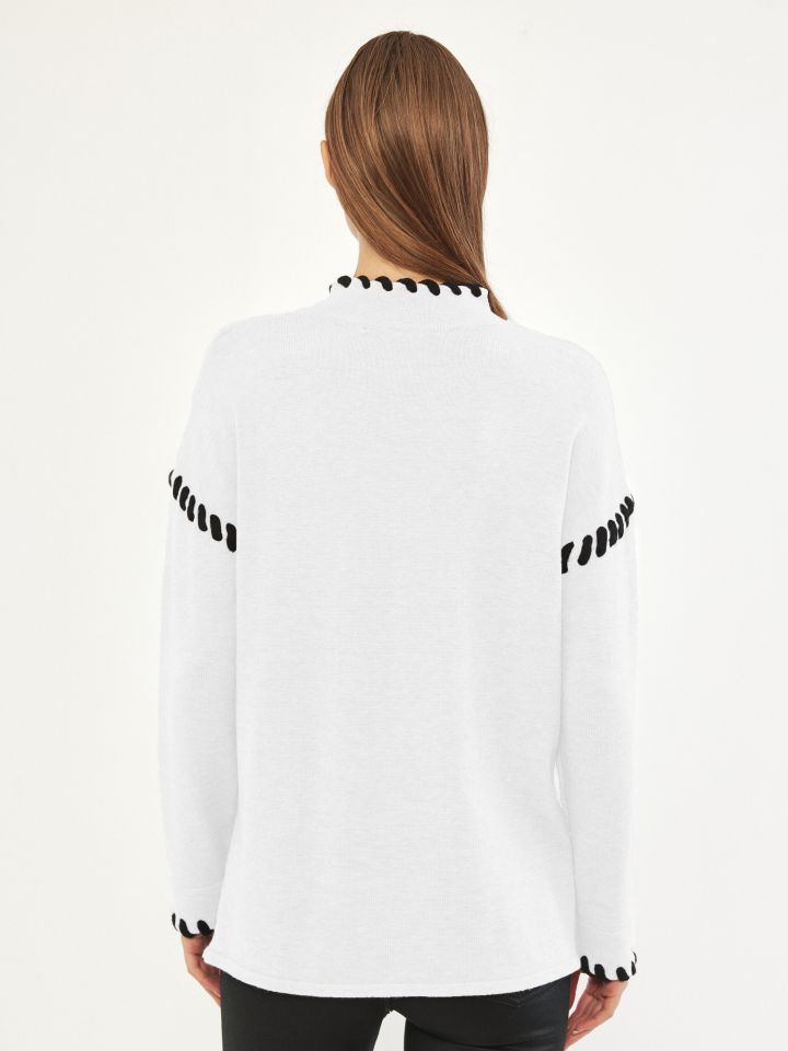 סריג חצי גולף חוט שילוב בצבע אופוויט