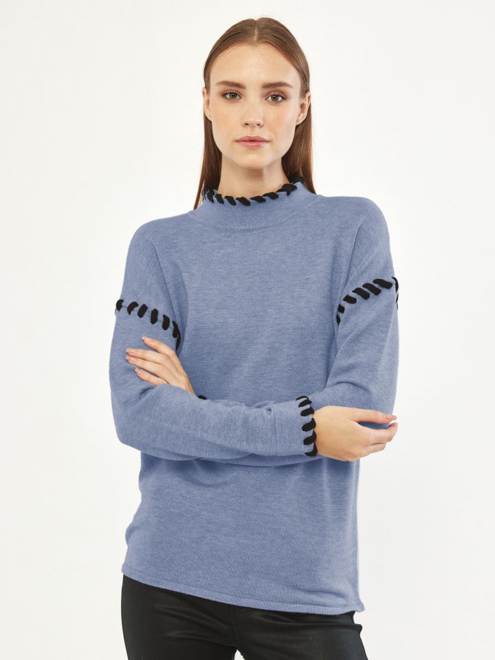 סריג חצי גולף חוט שילוב בצבע תכלת