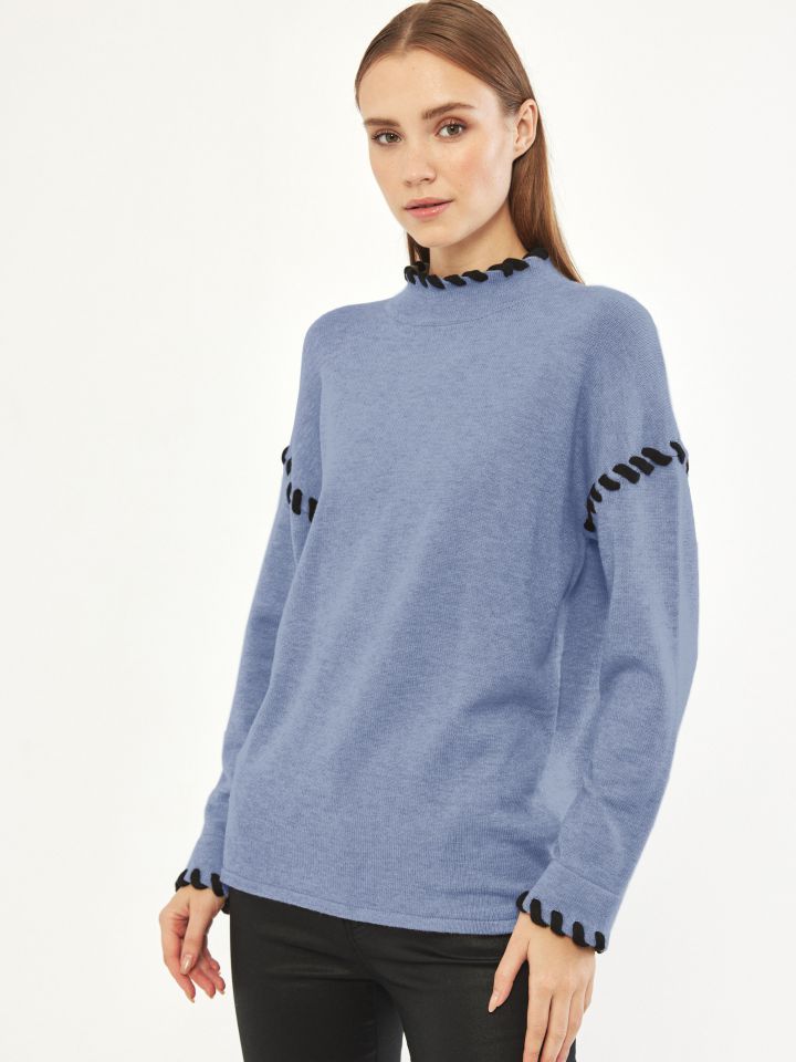 סריג חצי גולף חוט שילוב בצבע תכלת