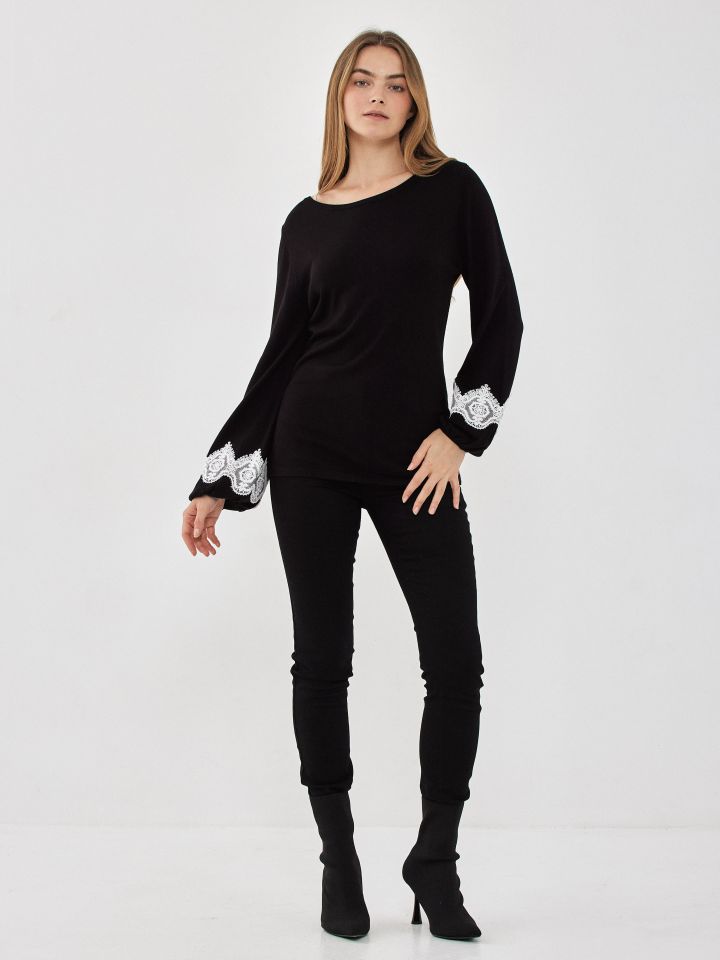 סריג קרושה בשרוול בצבע שחור