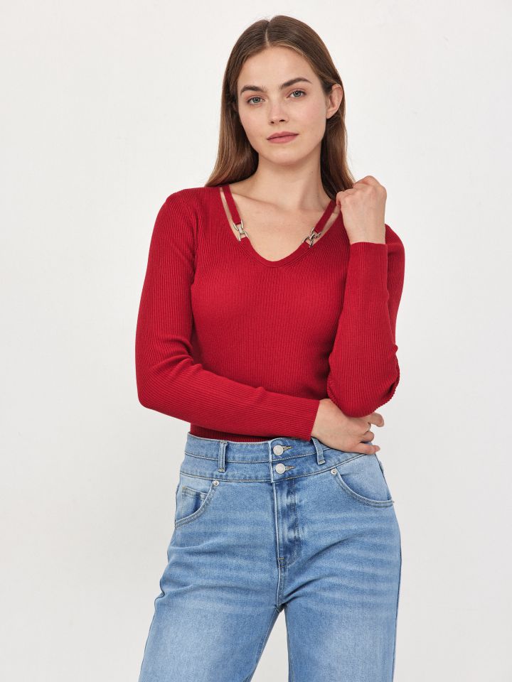 סריג V זוג אבזמים PROMO בצבע אדום מלבורו