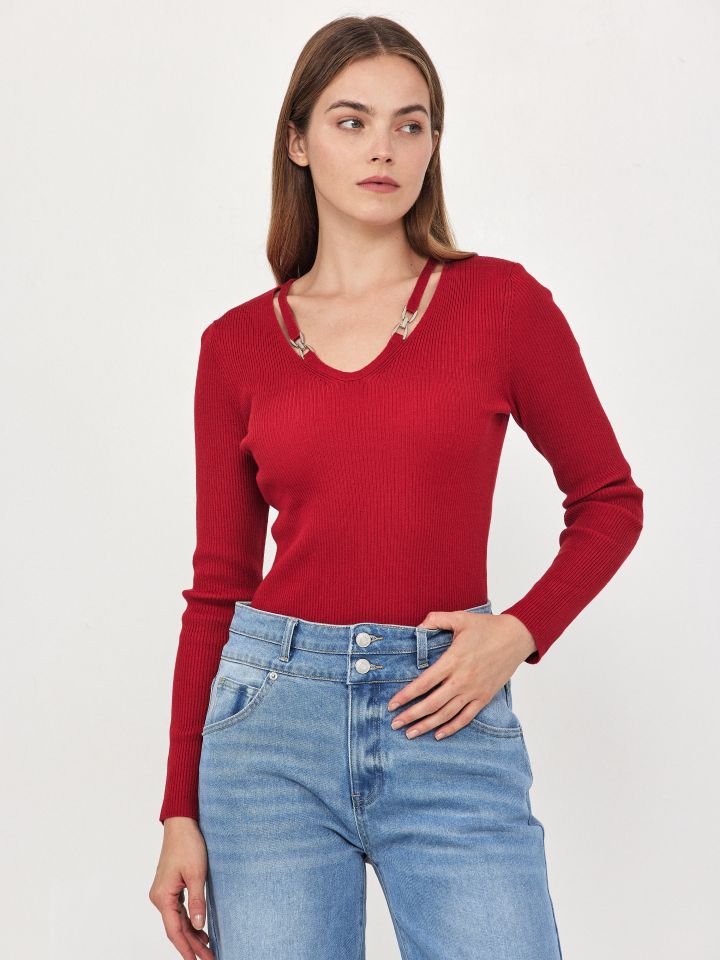 סריג V זוג אבזמים PROMO בצבע אדום מלבורו