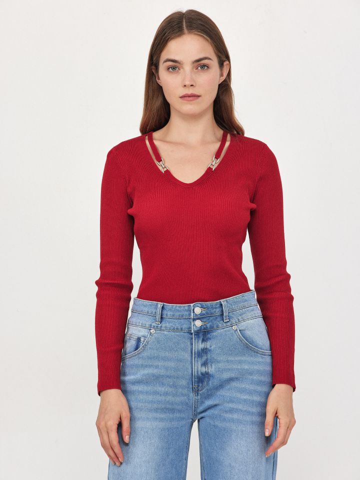 סריג V זוג אבזמים PROMO בצבע אדום מלבורו