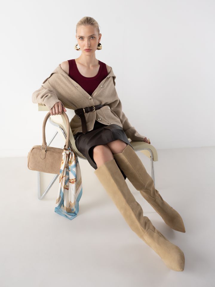 עליונית סריג כיסים SHIRA בצבע בייז מלנג’