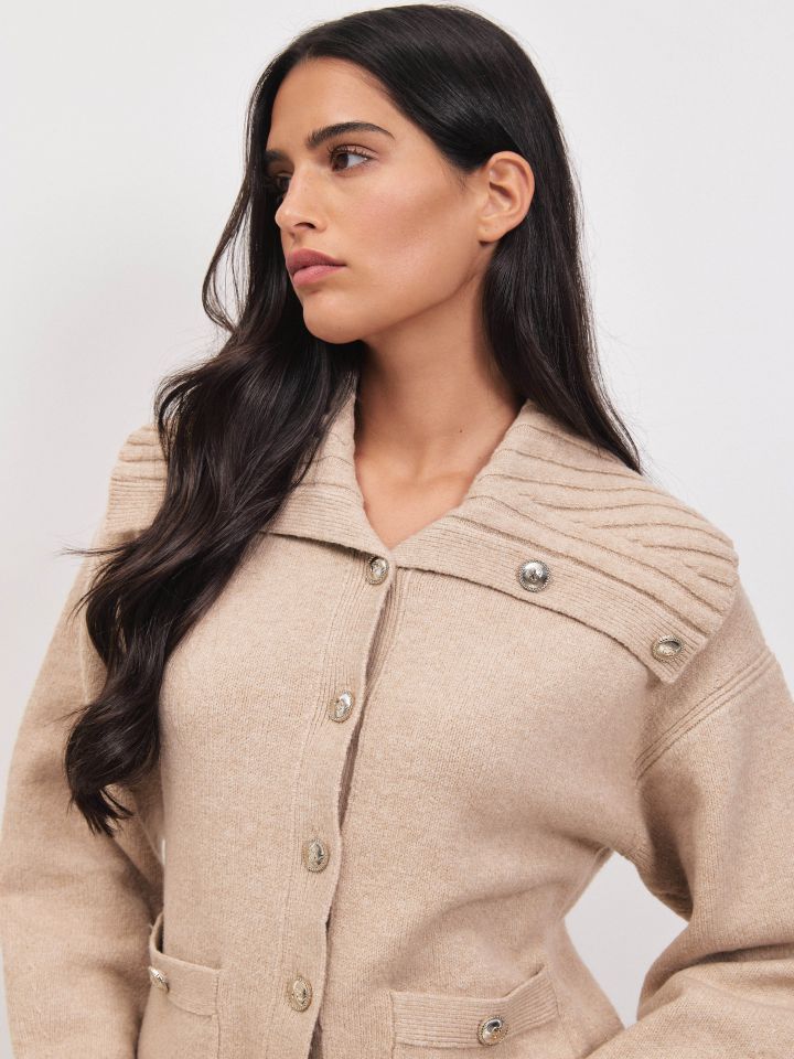 עליונית סריג כיסים SHIRA בצבע בייז מלנג’