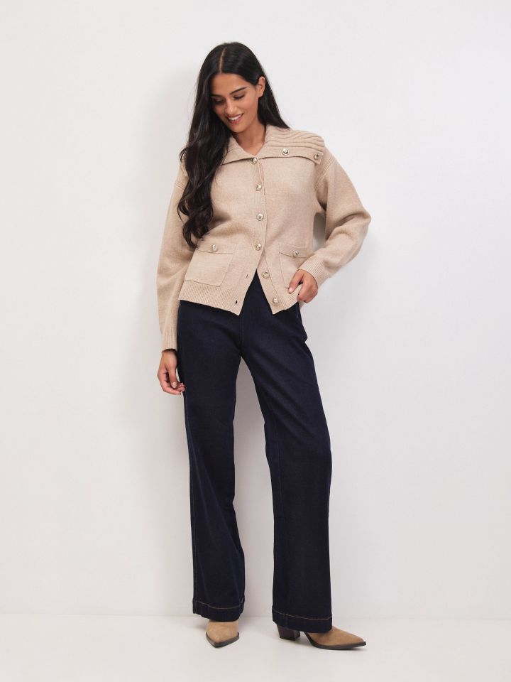 עליונית סריג כיסים SHIRA בצבע בייז מלנג’