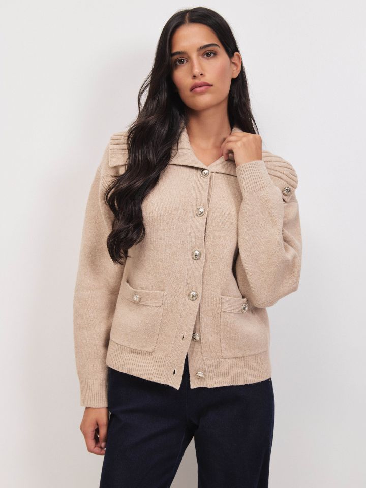 עליונית סריג כיסים SHIRA בצבע בייז מלנג’